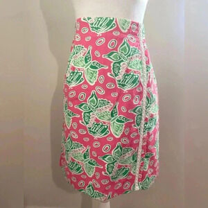 Lilly Pulitzer  vintage white label skirt pink green butterfly size 14